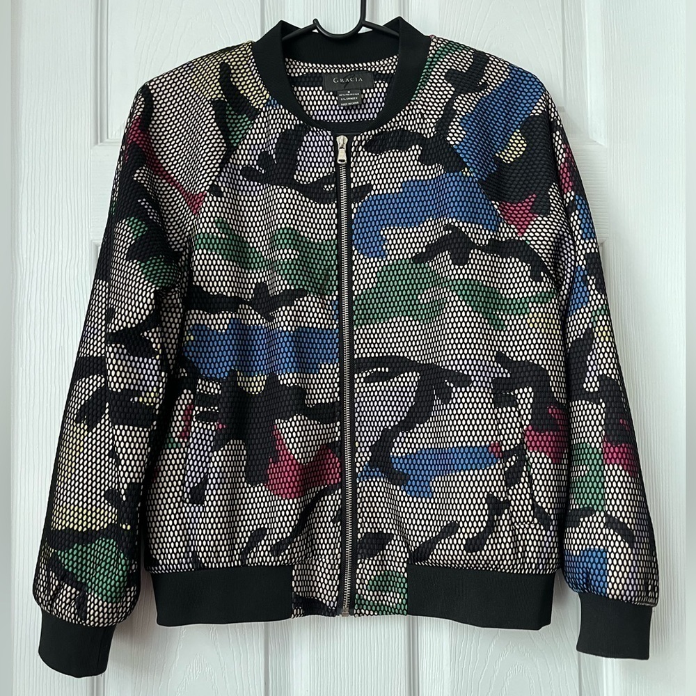 Garcia Camouflage Net Bomber Jacket Colorful Size Small
